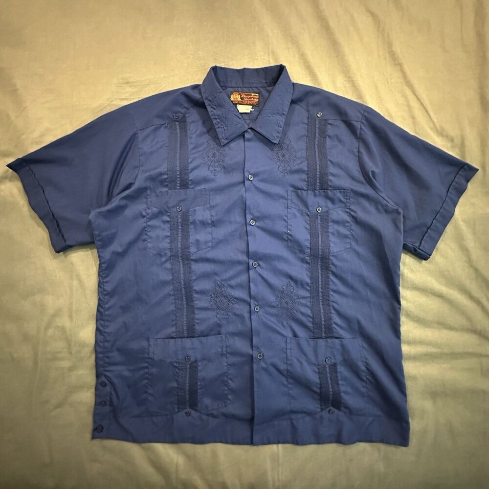 Vintage Guayaberas Yucatecas Princeton Cuban Shirt Embroidered Mens 3XL Blue